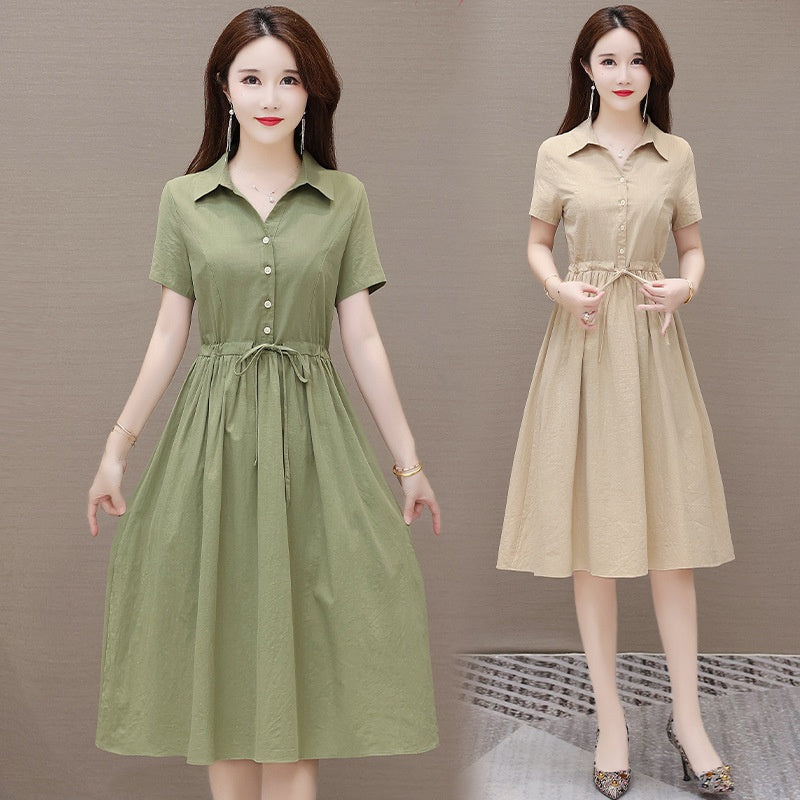 Solid Color Short Sleeve Dress