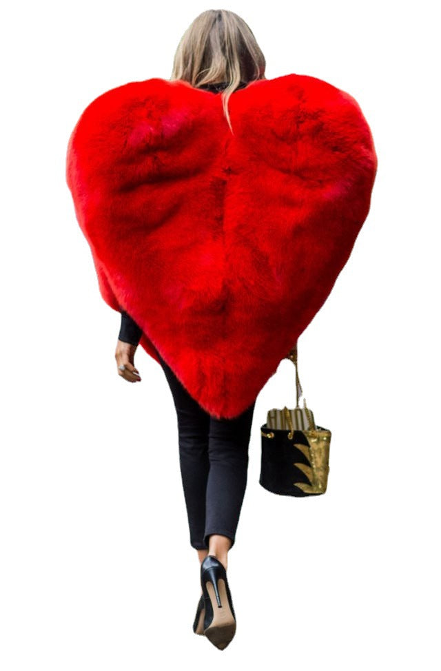 European And American Sweet Peach Heart Environmental Fur Cloak Coat