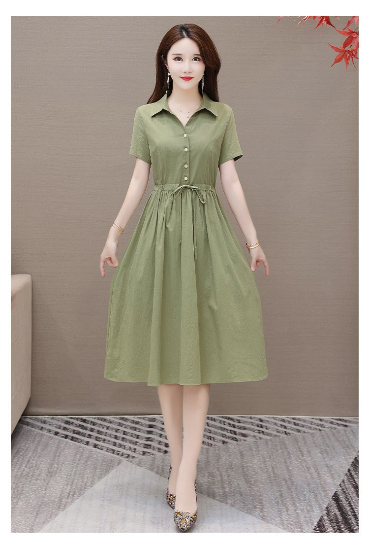 Solid Color Short Sleeve Dress