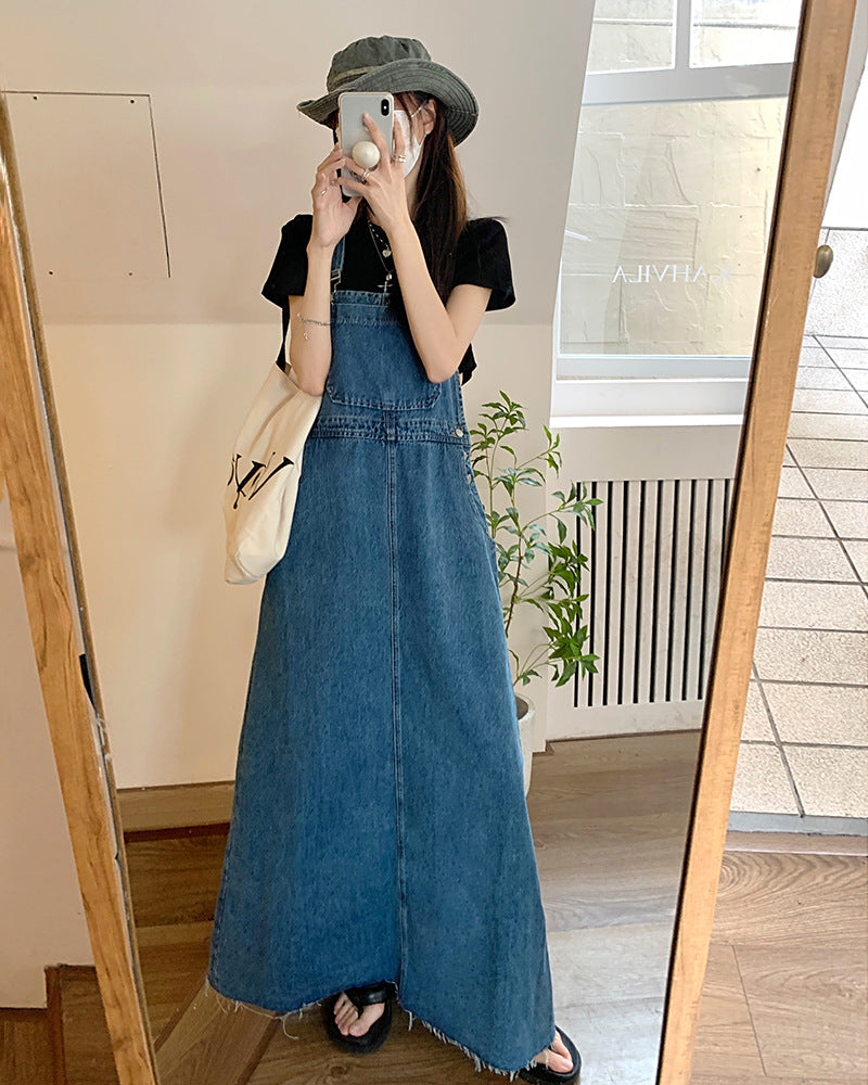 Autumn Japanese New Retro Plus Size Denim Suspender Skirt For Women