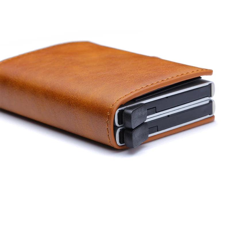 Custom Name Credit Card Holder Men Double Carbon Fiber Anti Rfid Card holder Wallet Metal Business Bank Creditcard Mini Wallet