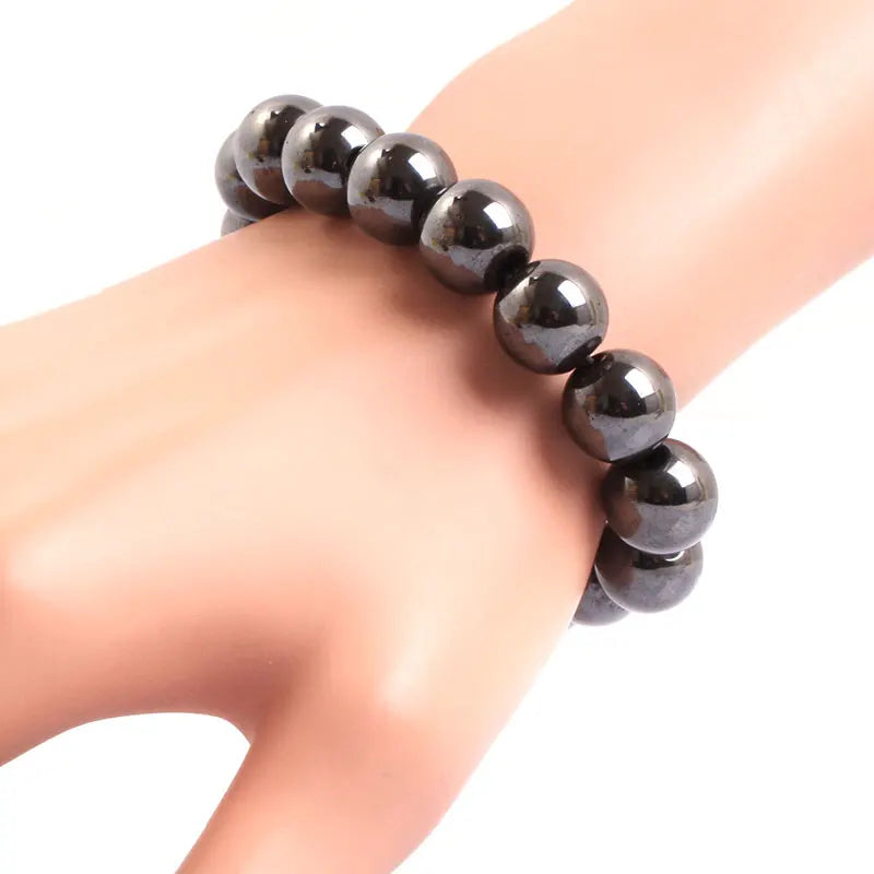 Magnetic Bracelet Beads Hematite Stone Therapy Health Care Magnet Round Hematite Beads Bracelet For Men's Jewelry Gifts 7 inch