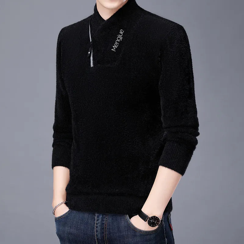 Top Grade Imitation Mink New Fashion Brand Designer Pullover Knit Mens Turtleneck Sweater Autum Korean Casual Men's Clothing