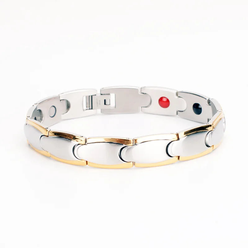 Popular Men's Health Bracelets & Bangles Magnetic Power Stainless Steel Bracelet Black Golden Health Care Jewelry For Man