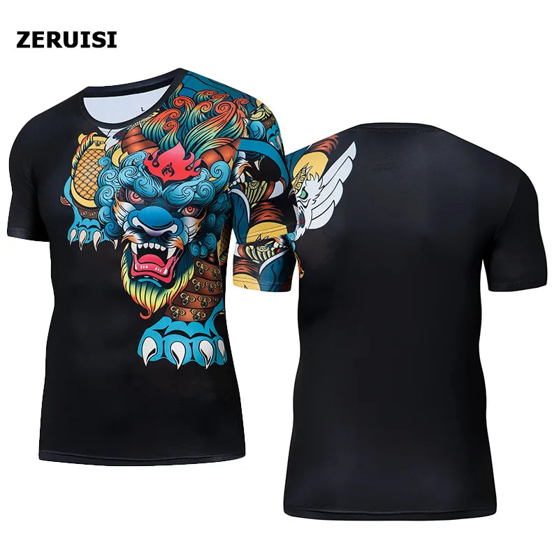 Summer Men's Compression T-Shirt Tops Harajuku Skull 3D Streetwear Running Sports Gym Men's Clothing