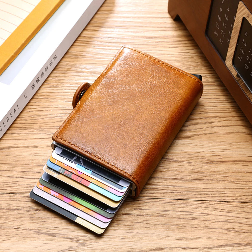 Custom Name Credit Card Holder Men Double Carbon Fiber Anti Rfid Card holder Wallet Metal Business Bank Creditcard Mini Wallet