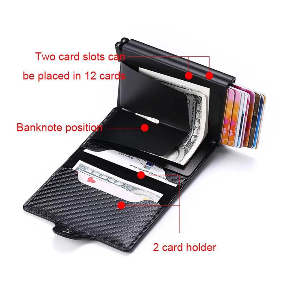 Custom Name Credit Card Holder Men Double Carbon Fiber Anti Rfid Card holder Wallet Metal Business Bank Creditcard Mini Wallet