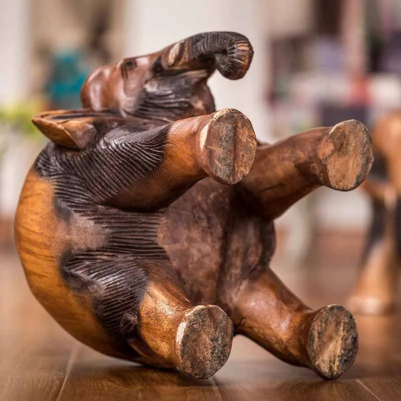Chinese Solid Wood Low Stool Furniture Stool Southeast Asian Elephant Wood Carving Hallway Living Room Shoe Changing Round Stool