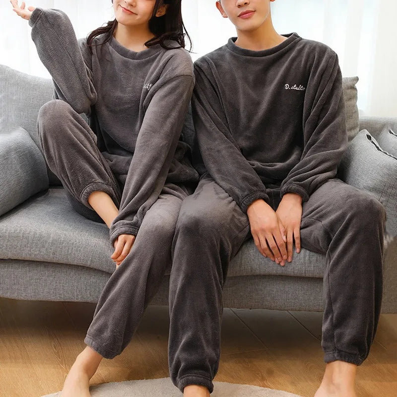 Pajamas For Couples Set Thick Warm Coral Fleece Homewear Winter Lounge Men's Clothing Soft Loose Pajamas Women Home Clothes Suit