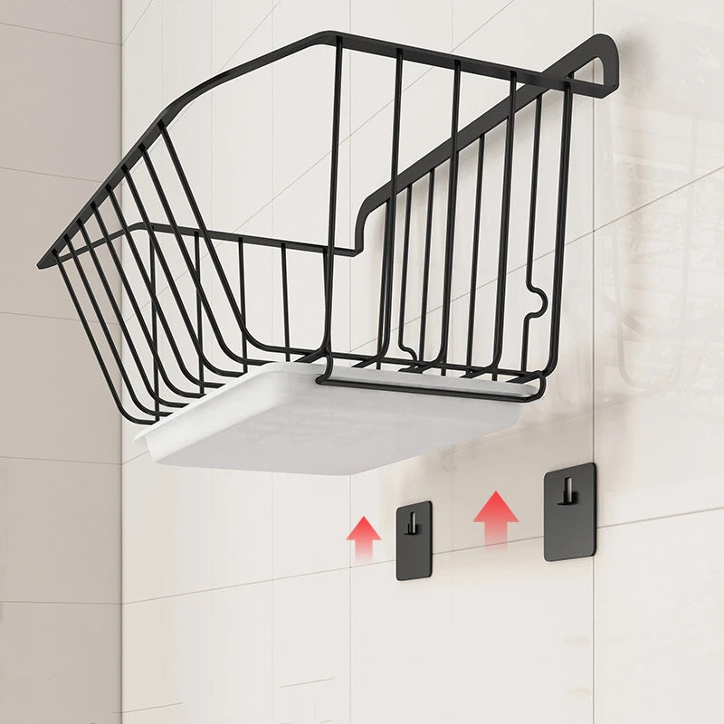 Black Stainless Steel Kitchen Wall Hanging Storage Basket Spice Rack Fruit Vegetables Drainer Organizer Dish Tools Drying Shelf
