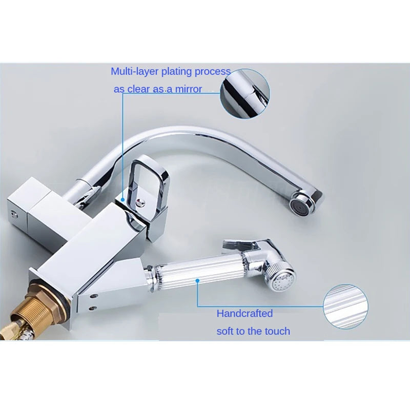 Onyzpily Kitchen Faucet Chrome Led Pull Out Kitchen Tap Hot&Cold Mixer Tap 2 Waterway 360 Swivel Deck Mounted torneira de cozinh