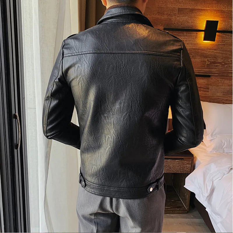 New Style Men's Spring Leisure Locomotive Leather Jacket/Male Slim Fit Fashion Short  Leather Coat/Men's Clothing BomberS-3XL