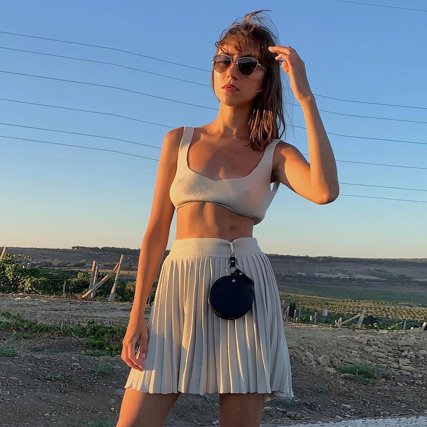 BOOFEENAA Sexy Knit Sweater 2 Piece Sets Womens Vacation Outfits Summer 2023 Crop Top Mini Skirt Suits Y2k Dress C88-EB30