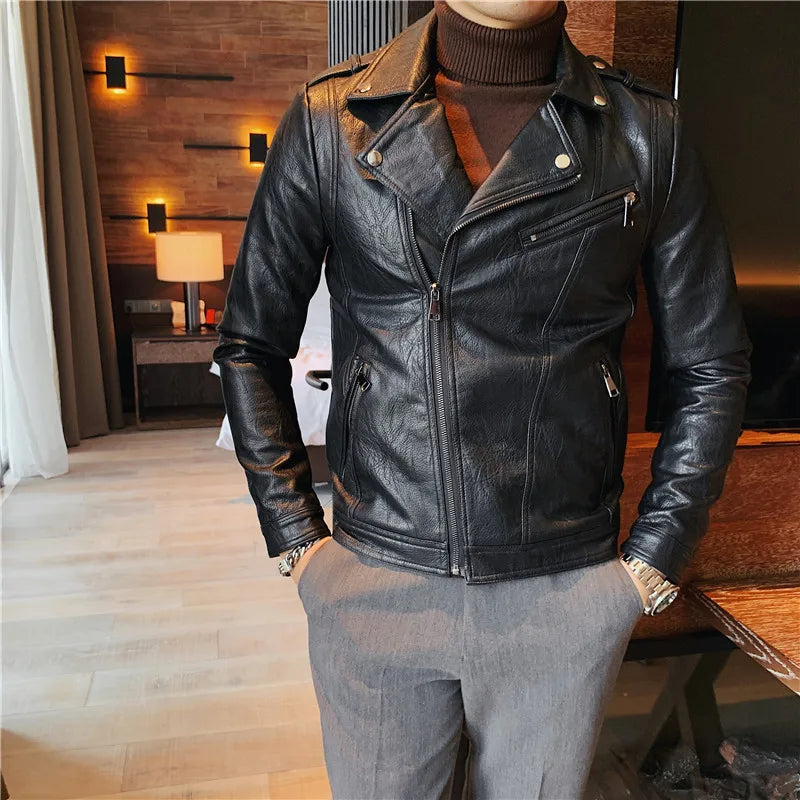 New Style Men's Spring Leisure Locomotive Leather Jacket/Male Slim Fit Fashion Short  Leather Coat/Men's Clothing BomberS-3XL