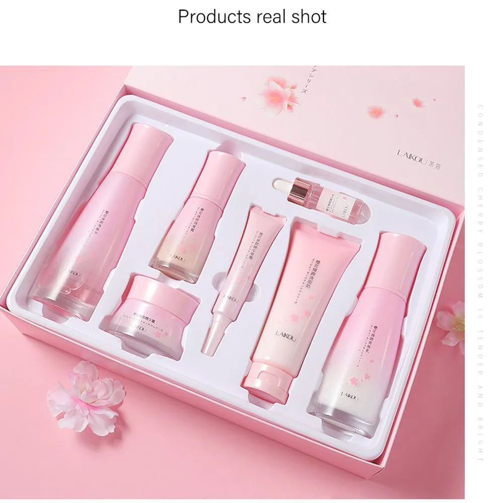 LAIKOU Cherry blossoms 7PCS Face Skin Care Product Set Repairing Anti-aging Anti-wrinkle Moisturizing Whitening Face Tonic Cream