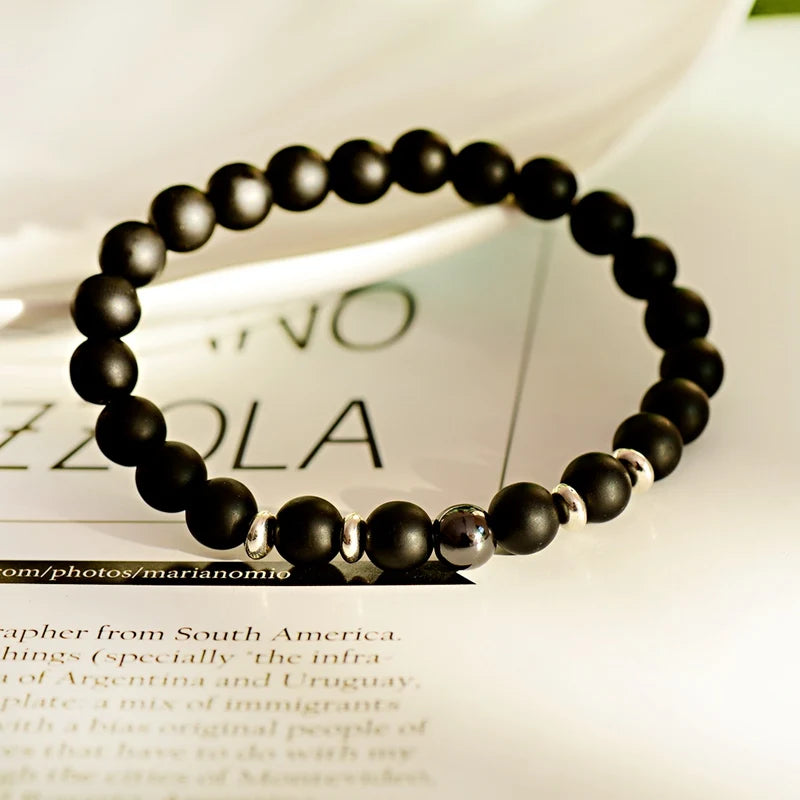 Frosted Hematite Stone Bracelet For Women Men Natural Stone Bead Health Care Magnet Hematite Beads Bracelet Men's Jewelry