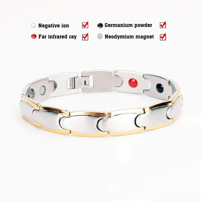 Popular Men's Health Bracelets & Bangles Magnetic Power Stainless Steel Bracelet Black Golden Health Care Jewelry For Man