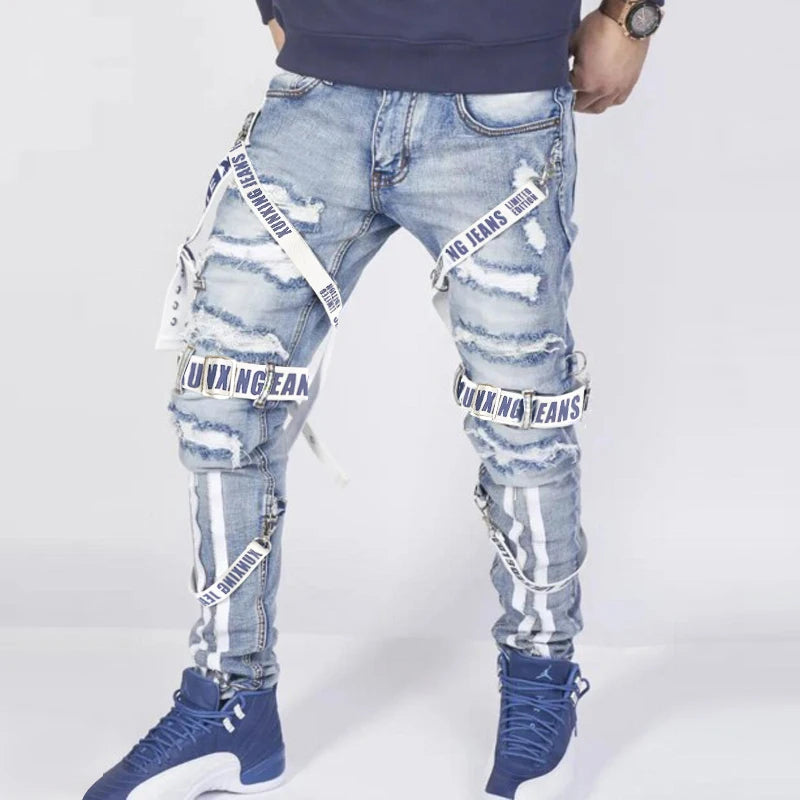 Men's jeans summer man slim trousers 2021 fashion baggy jeans with design autumn straight pants ripped jeans biker men's wear
