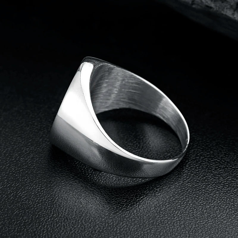 Men's Signet Ring Round Engrave Compass Ring for Men Women Stainless Stainless Simple Silver Tone Rings Jewelry Drop Shipping