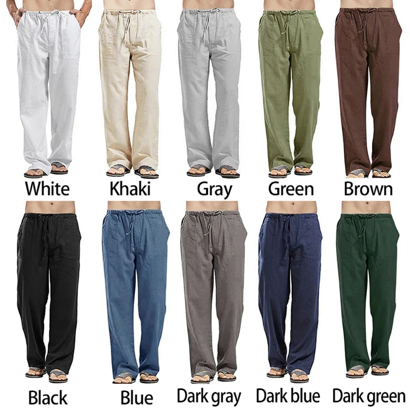 Linen Trousers for Men Wide Cargo Pants Summer Oversize Plus Size 5XL Linens Streetwear Spring Harajuku Men's Clothing 2021