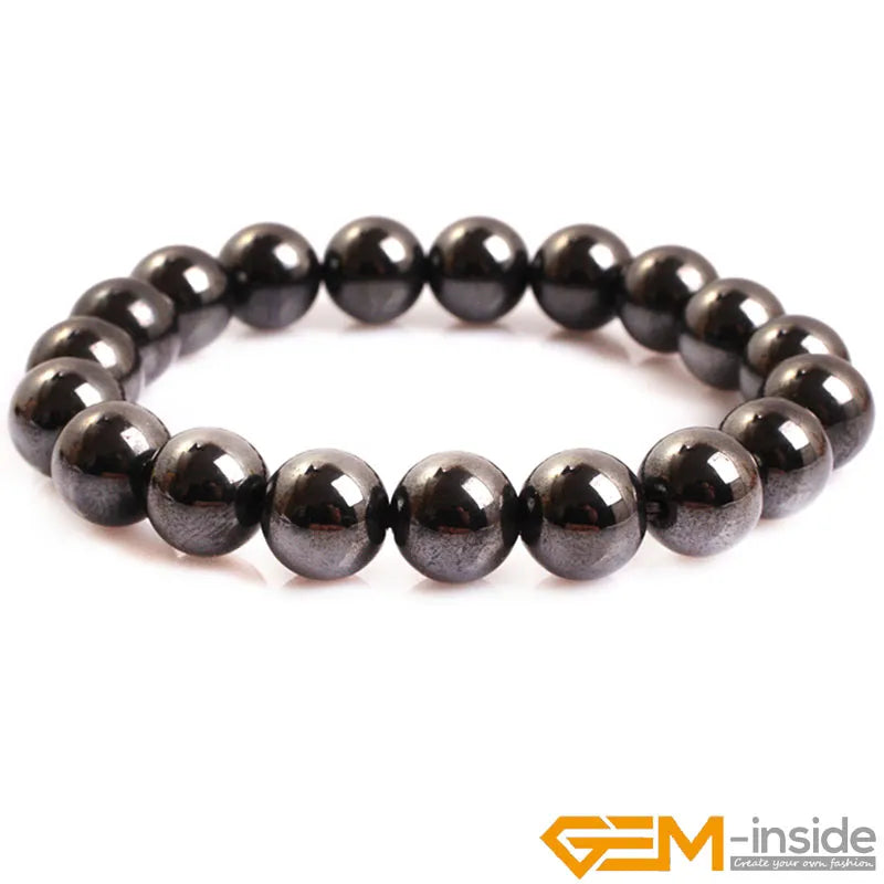 Magnetic Bracelet Beads Hematite Stone Therapy Health Care Magnet Round Hematite Beads Bracelet For Men's Jewelry Gifts 7 inch