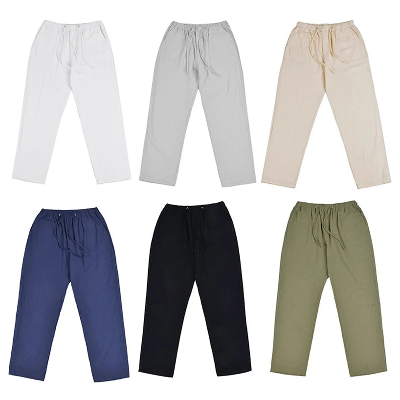 Linen Trousers for Men Wide Cargo Pants Summer Oversize Plus Size 5XL Linens Streetwear Spring Harajuku Men's Clothing 2021