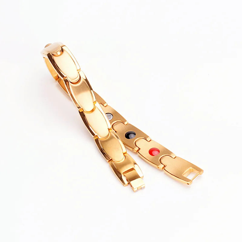 Popular Men's Health Bracelets & Bangles Magnetic Power Stainless Steel Bracelet Black Golden Health Care Jewelry For Man