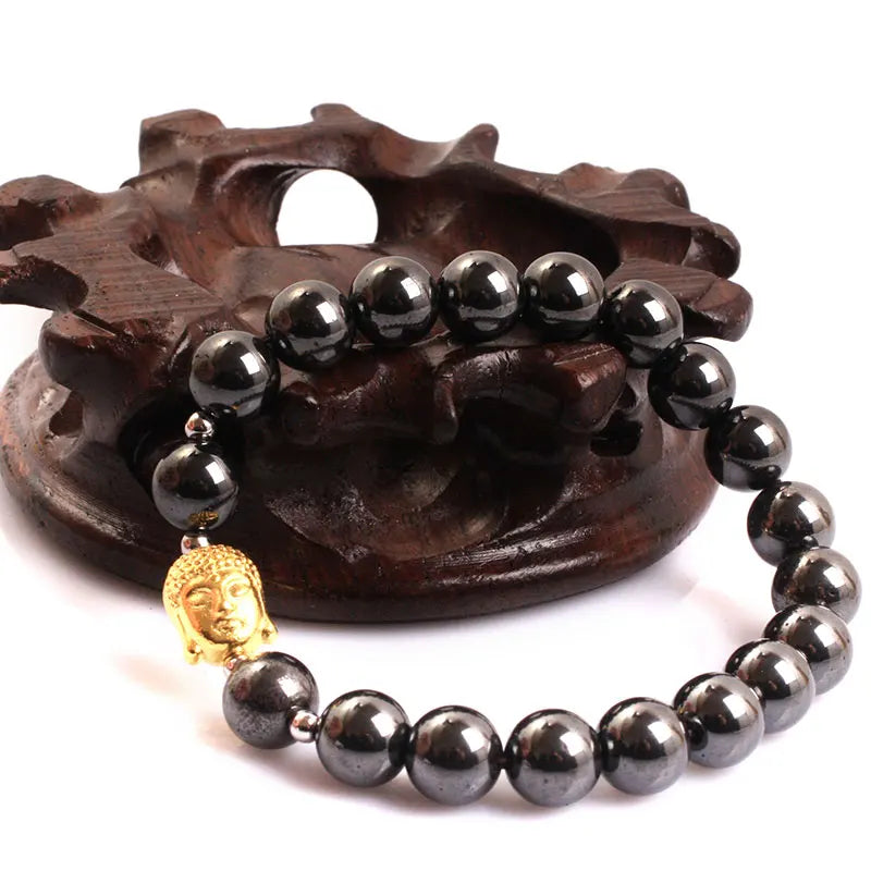 Magnetic Bracelet Beads Hematite Stone Therapy Health Care Magnet Round Hematite Beads Bracelet For Men's Jewelry Gifts 7 inch