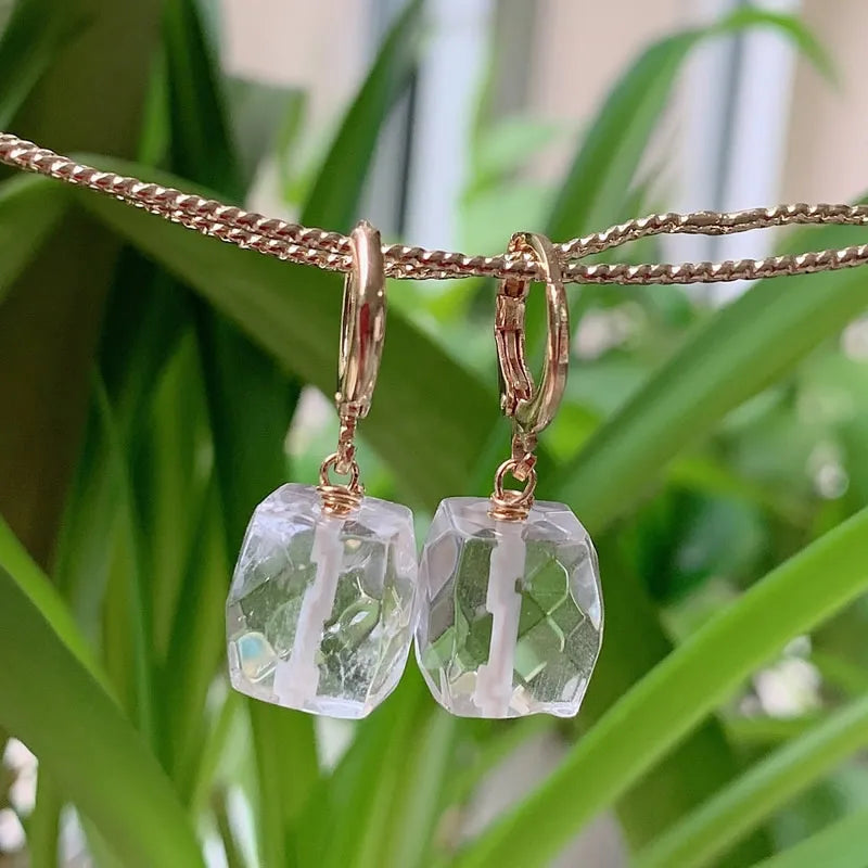 Natural Quartz Stone Earring Cute Small Circle Ear Loop Square Drop Amethysts Citrines Amazonite Clear Crystal Earring for Women