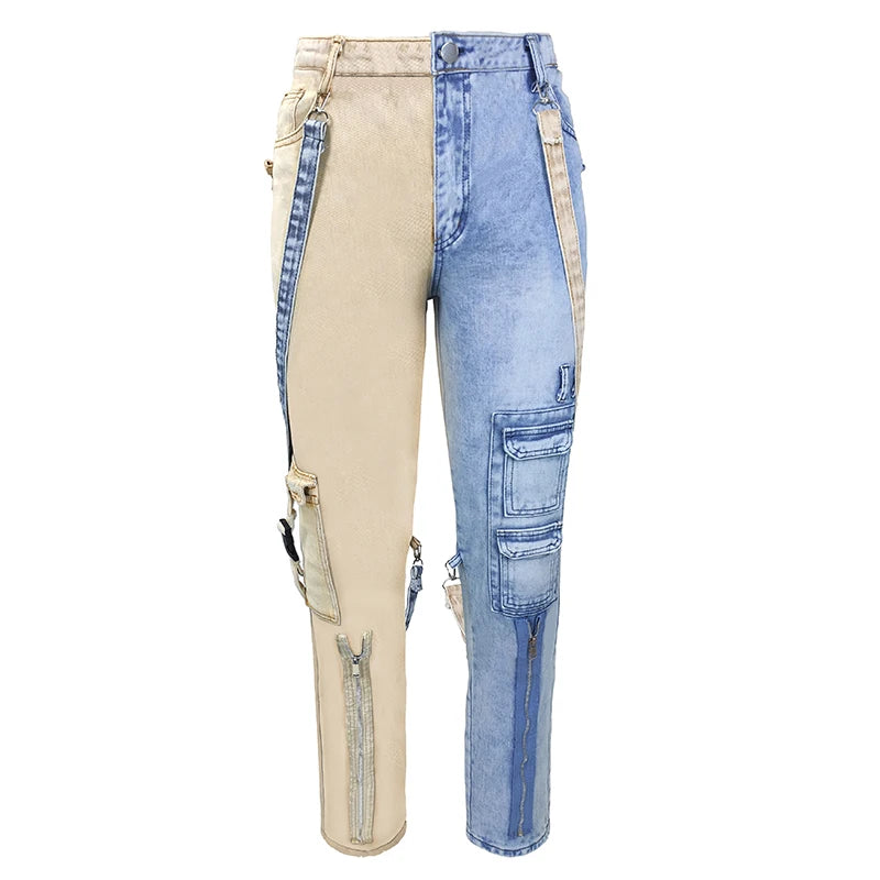 Men's jeans 2021 high street straight overalls men's oversized hip-hop yellow blue denim trousers fashion men's casual jeans