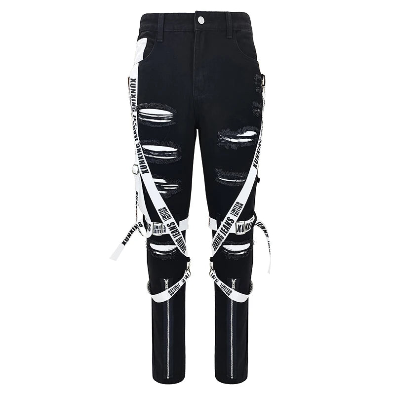 Fall Men's Jeans 2021 Skinny Slim Straight Pants New Fashion Black Youth Street Pants Trend Ripped Cargo Pants White Summer