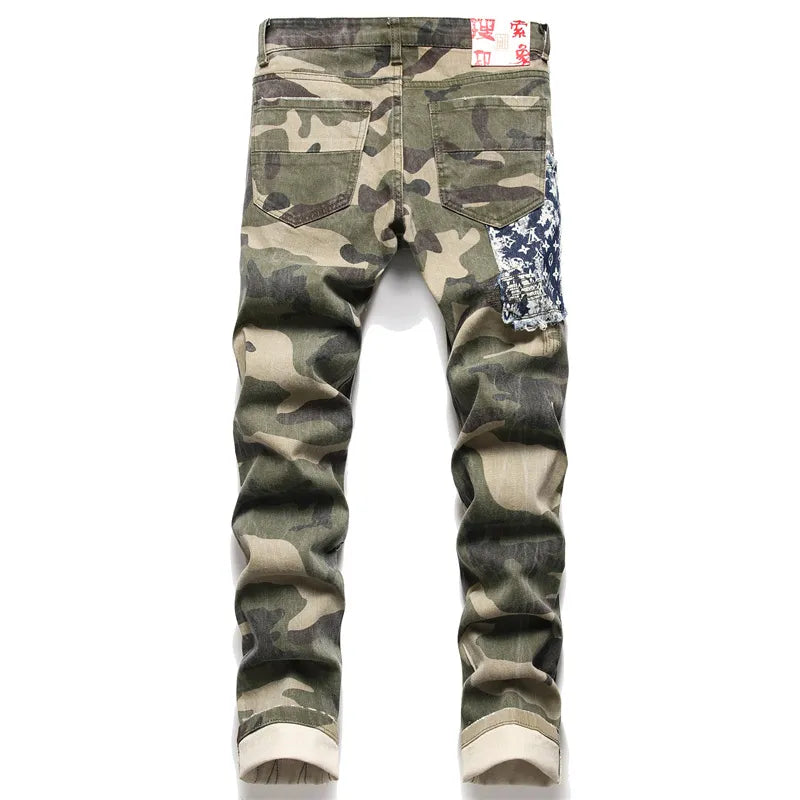 Men's Jeans Casual Biker Pants Designer Splice Patchwork Slim Skinny Blue Jeans  Plus Size 38 40 Dropshipping