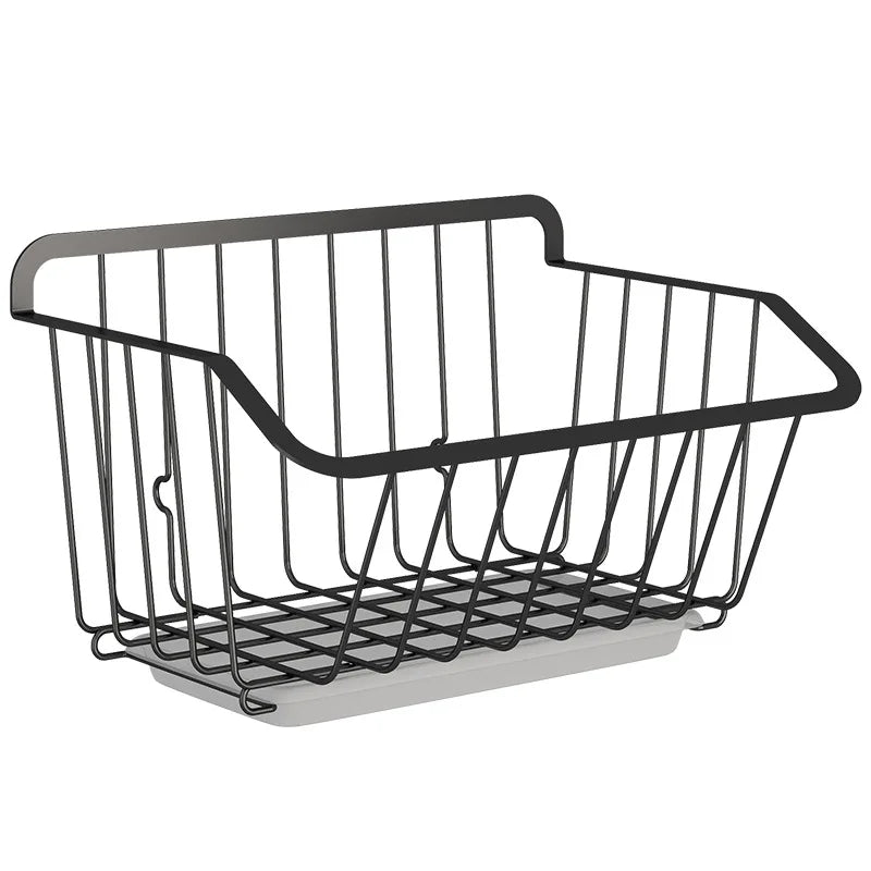 Black Stainless Steel Kitchen Wall Hanging Storage Basket Spice Rack Fruit Vegetables Drainer Organizer Dish Tools Drying Shelf