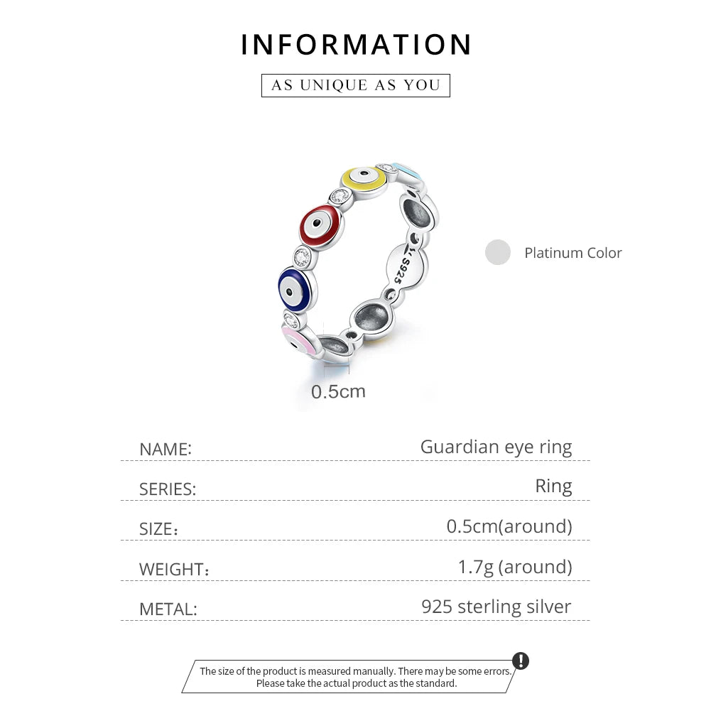Bamoer 925 Sterling Silver Guardian Eye Ring Colorful Devil Eyes Finger Rings for Women Statement Fashion Jewelry SCR742
