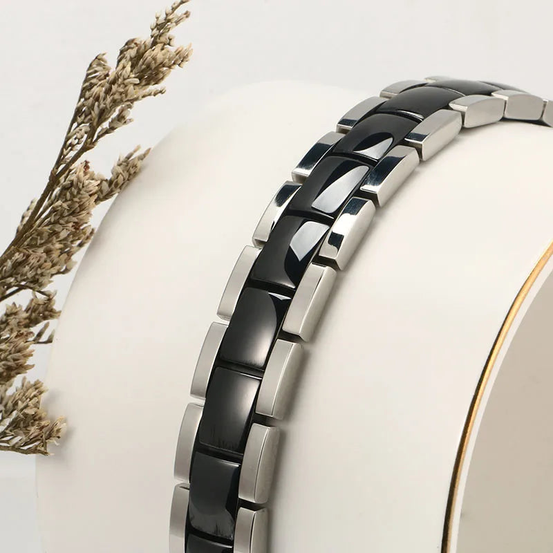 Magnetic Hematite Stainless Steel Bracelet Men's Health Bracelets With Hook Buckle Clasp Therapy Bangles Man Health Care Jewelry