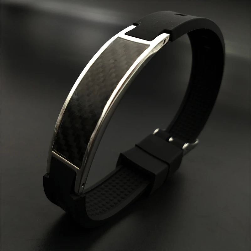 Free Shipping Men's Bracelet Carbon Fiber Magnetic Health Care stainless silicone Bracelets Bangle Free Adjust