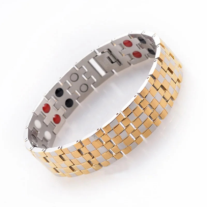 Gold Color Men's Health Care Bracelets & Bangles Stainless Steel Charm Bracelet Jewelry for Man with Magnetic Germanium SS005B