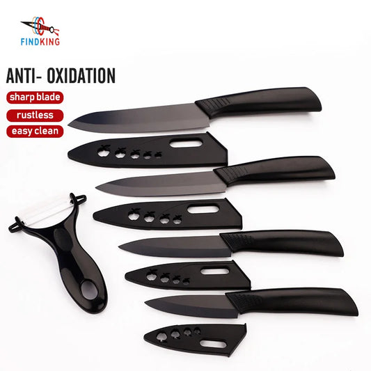 FINDKING Zirconia Ceramic Knife set  black blade  3 4 5 6 inch + Peeler + covers ceramic knife set for cut meat and fruit knife