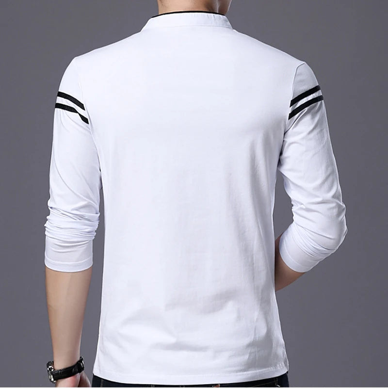 Liseaven Men T Shirt Man Long Sleeve tshirt Men's Clothing Mandarin Collar T-Shirts Tops & Tees Male Tshirts