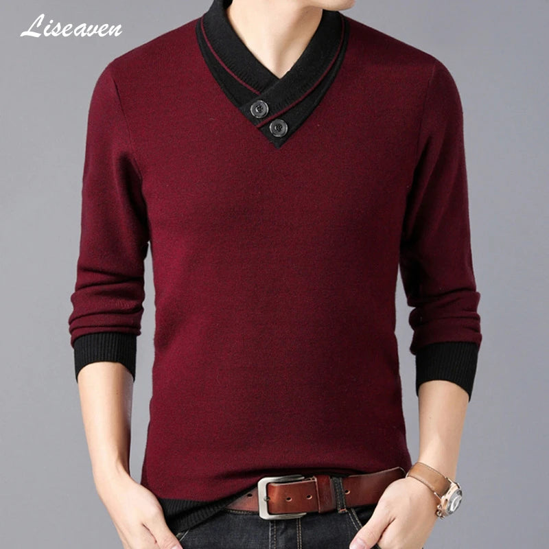 Liseaven Men 2019 Spring V-Neck Pullover Sweater Men's Casual Pullovers Men's Clothing Full Sleeve Sweaters