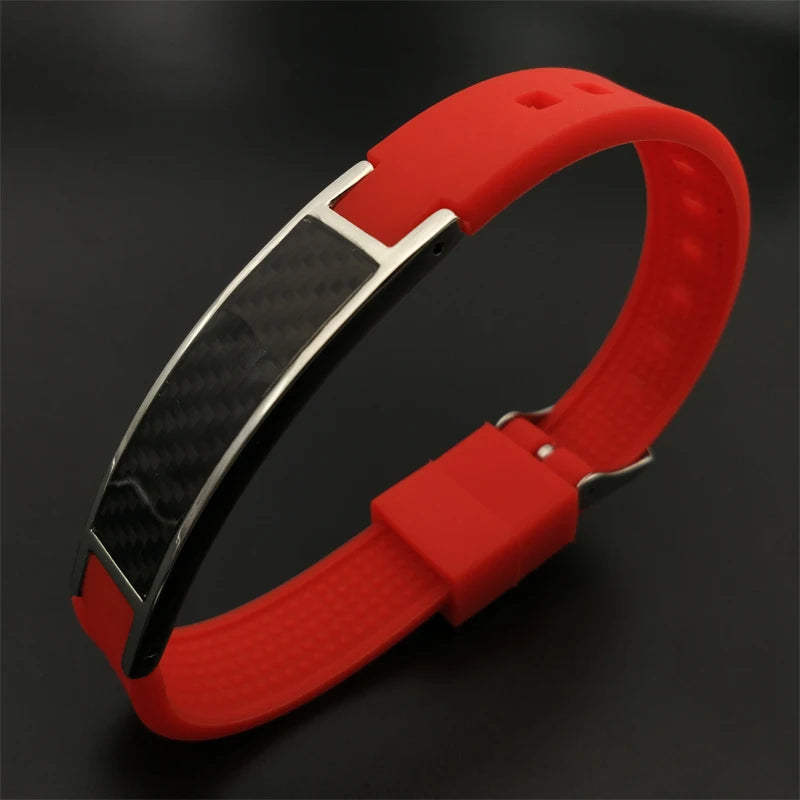 Free Shipping Men's Bracelet Carbon Fiber Magnetic Health Care stainless silicone Bracelets Bangle Free Adjust