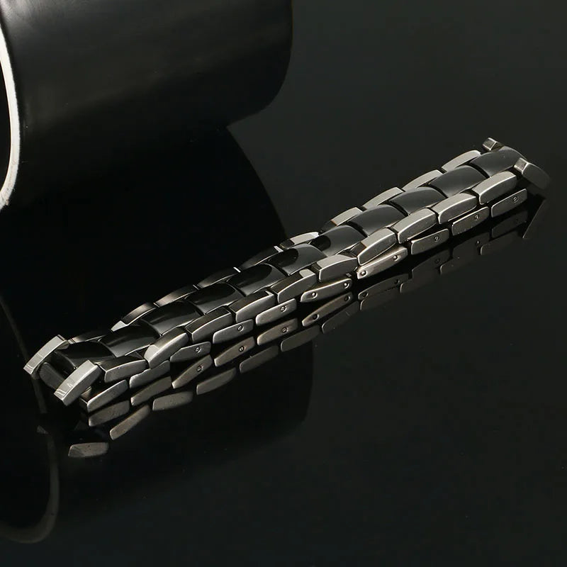 Magnetic Hematite Stainless Steel Bracelet Men's Health Bracelets With Hook Buckle Clasp Therapy Bangles Man Health Care Jewelry