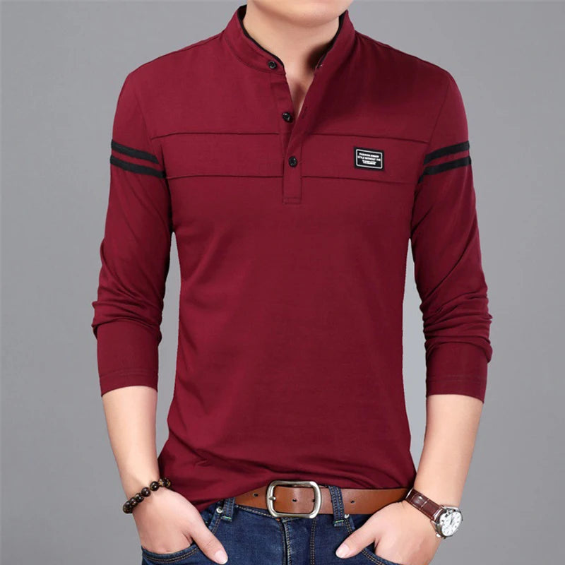 Liseaven Men T Shirt Man Long Sleeve tshirt Men's Clothing Mandarin Collar T-Shirts Tops & Tees Male Tshirts