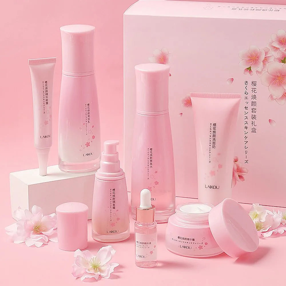 LAIKOU Cherry blossoms 7PCS Face Skin Care Product Set Repairing Anti-aging Anti-wrinkle Moisturizing Whitening Face Tonic Cream