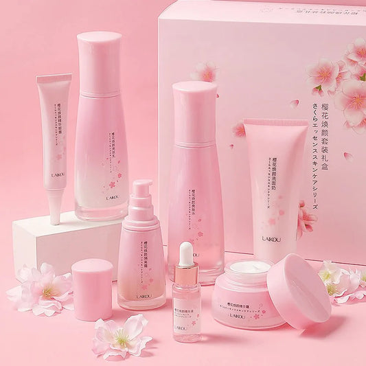 LAIKOU Cherry blossoms 7PCS Face Skin Care Product Set Repairing Anti-aging Anti-wrinkle Moisturizing Whitening Face Tonic Cream