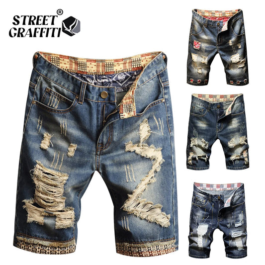 2023 New Spring Summer Men's Denim Shorts Men's Clothing Beach Ripped Jeans Denim Cotton Short Casual Business Social Men Shorts