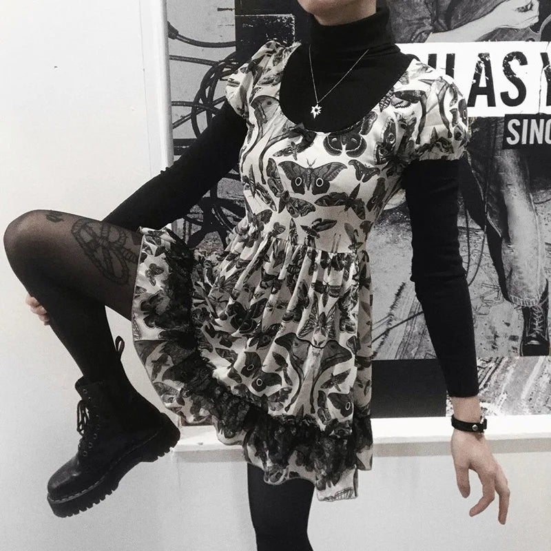 InsDoit Mall Gothic Velvet Summer Dress Women Vintage Punk Grunge Lace Sexy Dress Harajuku Print Streetwear Y2K Aesthetic Dress