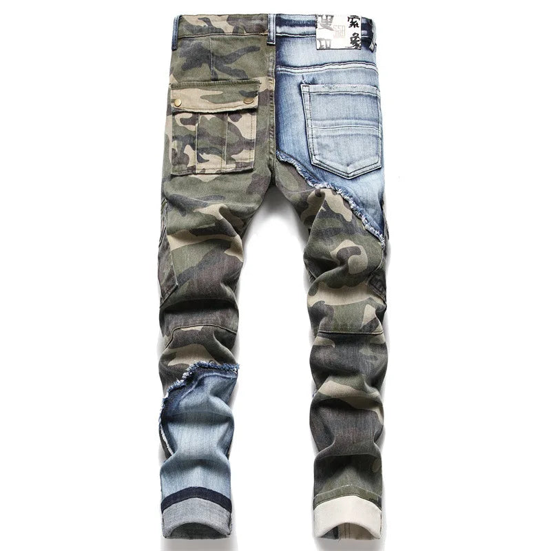 Men's Jeans Casual Biker Pants Designer Splice Patchwork Slim Skinny Blue Jeans  Plus Size 38 40 Dropshipping
