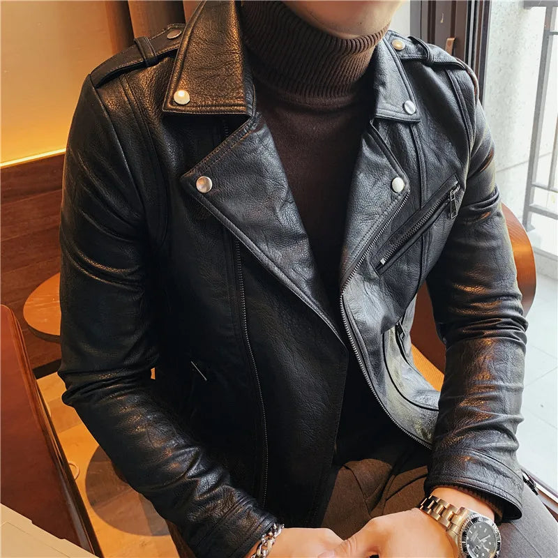 New Style Men's Spring Leisure Locomotive Leather Jacket/Male Slim Fit Fashion Short  Leather Coat/Men's Clothing BomberS-3XL