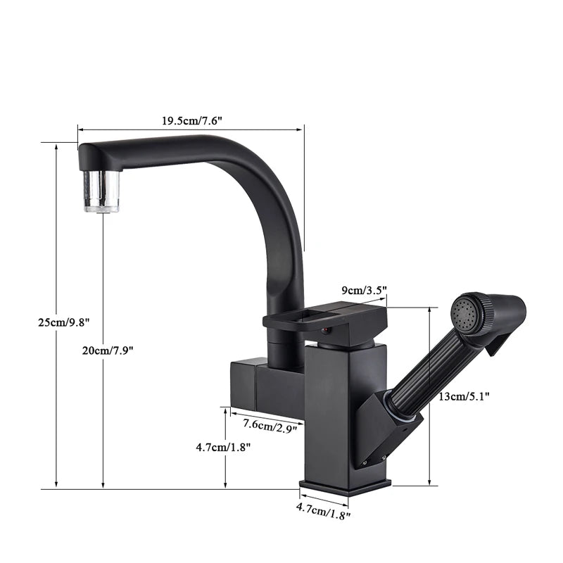 Onyzpily Kitchen Faucet Chrome Led Pull Out Kitchen Tap Hot&Cold Mixer Tap 2 Waterway 360 Swivel Deck Mounted torneira de cozinh